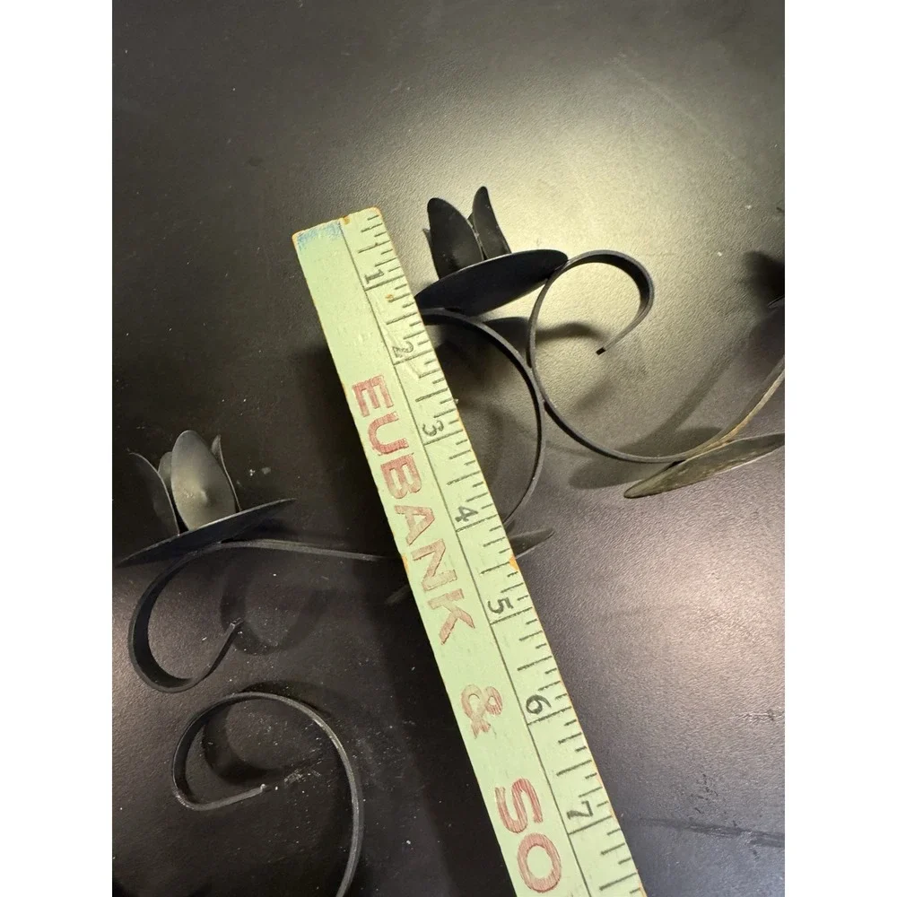 Vintage Black Wrought Iron Candle Holders Set Of 3 Scroll Work castle core‎